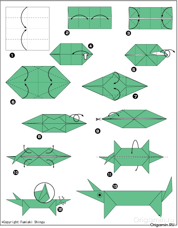 схема оригами крокодила