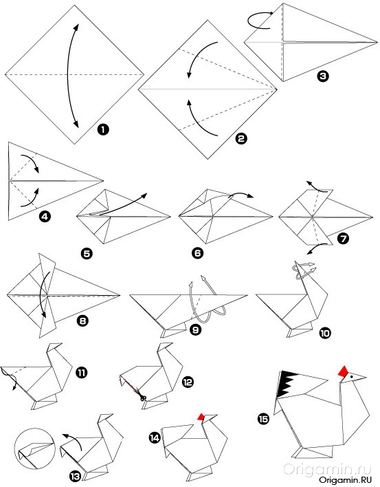 схема оригами курицы