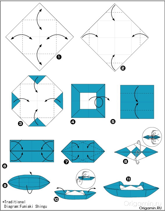 схема оригами лодки