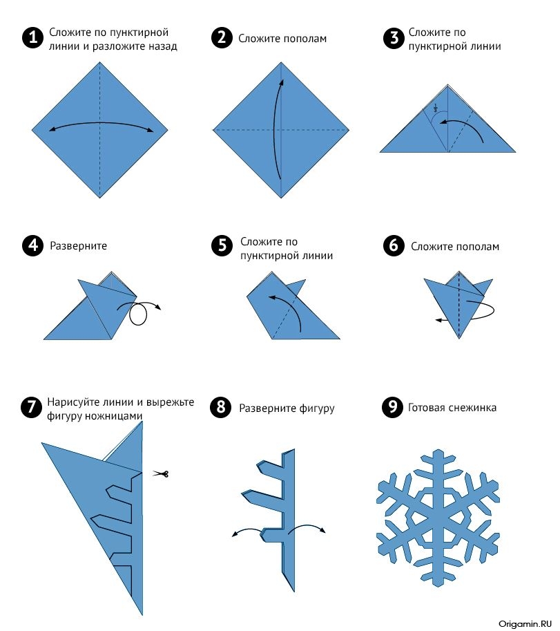 схема оригами снежинки