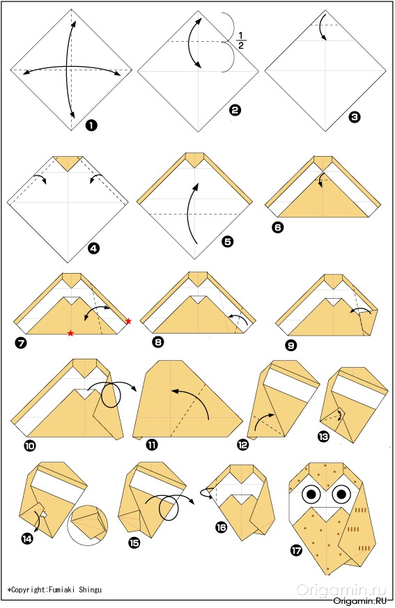 схема оригами совы